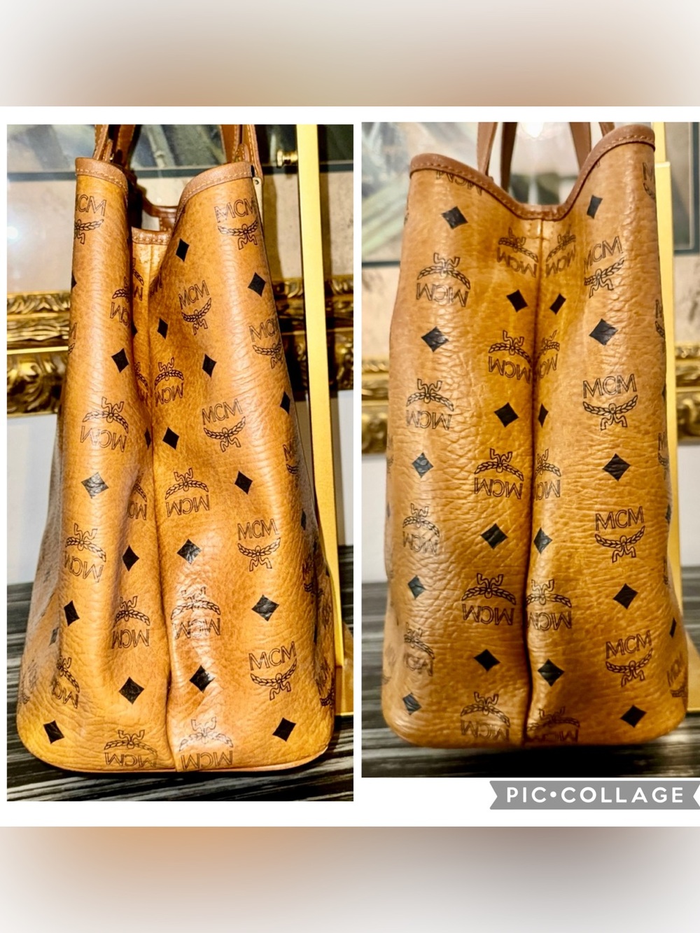 MCM Cognac Visetos Tote w Orange croc embossed Stripe limited edition - GUC - Picture 6 of 16